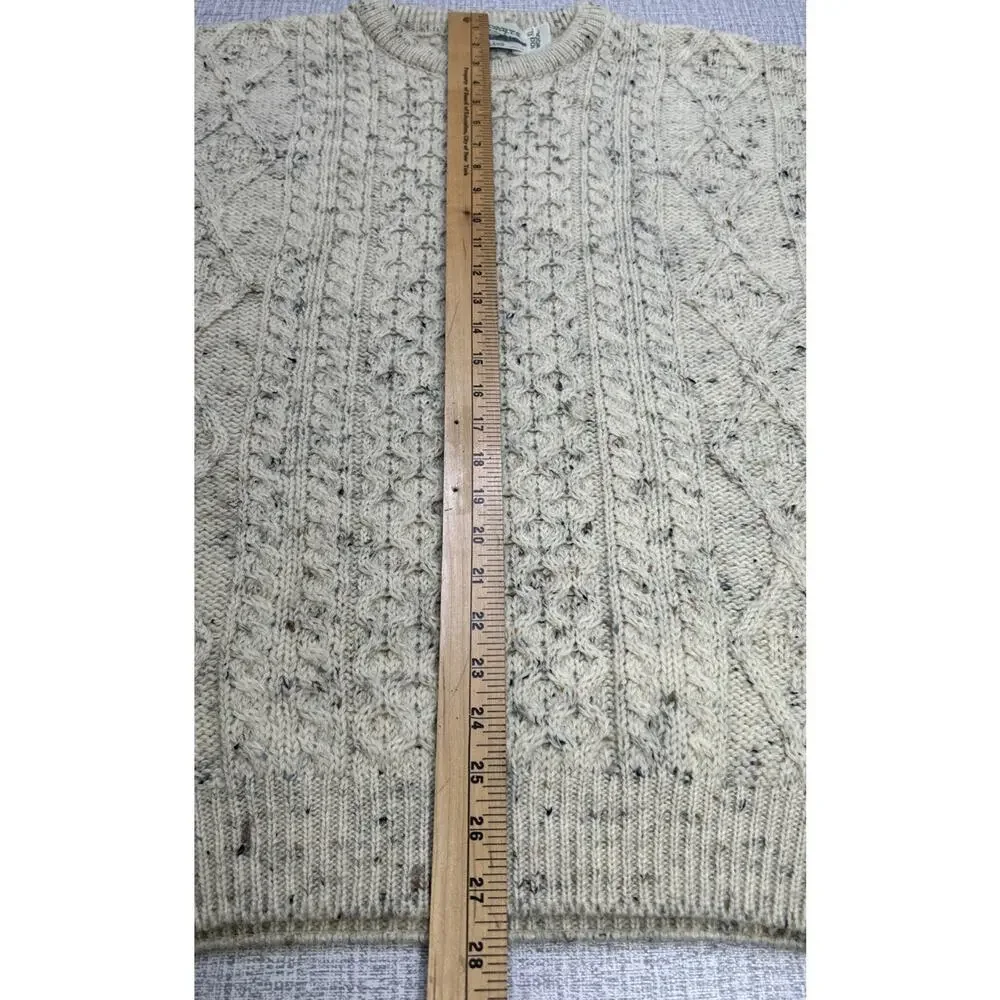 Aran Crafts Sweater Mens XL Beige Merino Wool Cable Knit Fisherman Crew Ireland